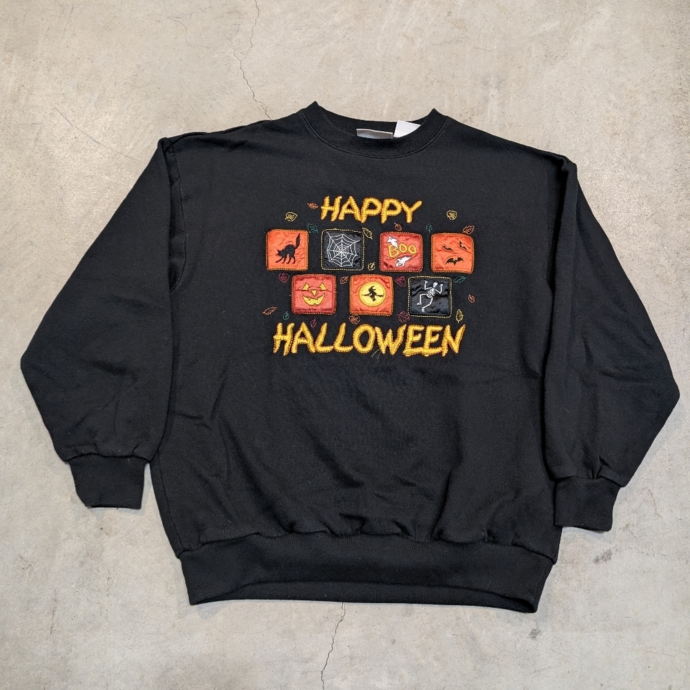 VTG 90s Basic Editions Black Halloween Crewneck Sweater Unisex M